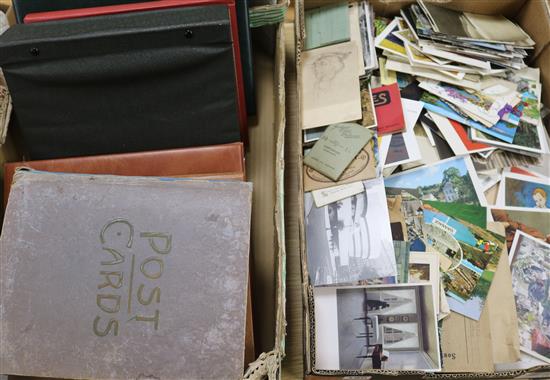 Two boxes of mixed postcards